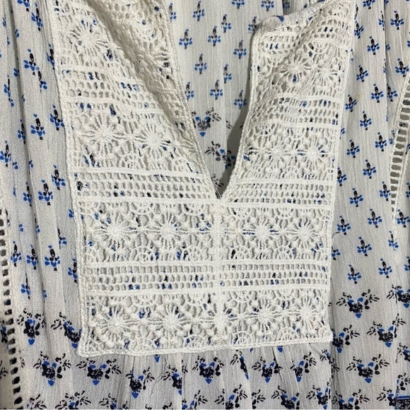 🎈SOLITAIRE women’s white blue bohemian crochet lightweight summer beach tunic - Picture 2 of 11